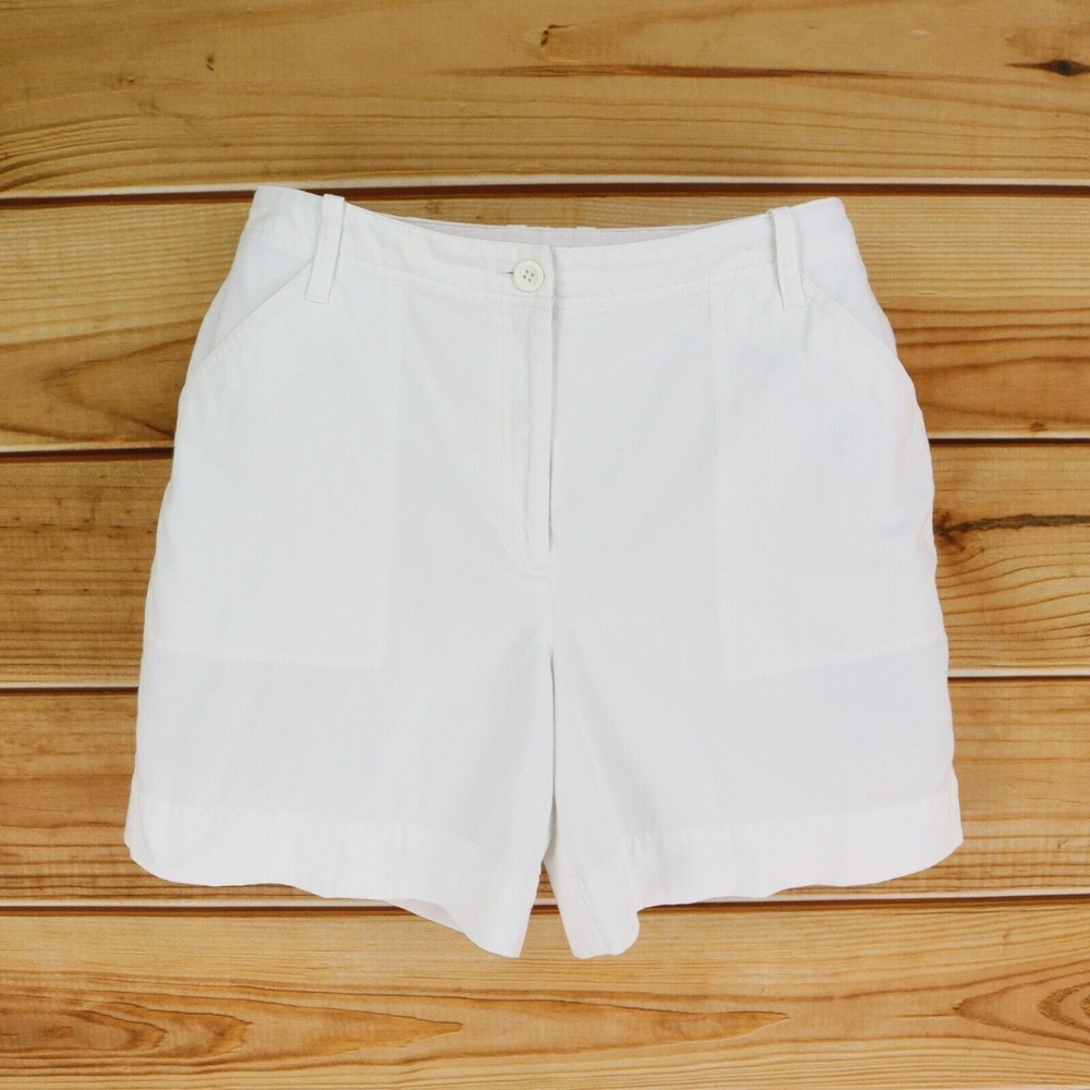 Studio Works Casual Shorts Womens Size 12 White Cotton Blend Pockets Belt Loops